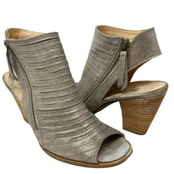 Paul Green Willow Metallic Gray Leather Peep Toe Slingback Shoes Size 8  UK 5.5 - Picture 1 of 5